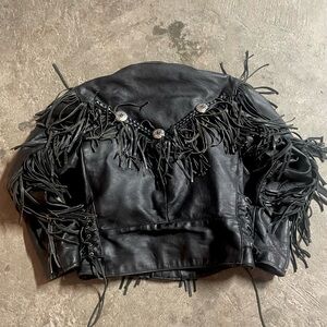 Vintage Putnam PLG Black Leather Bikers Jacket W/Fringe Men's Size 46